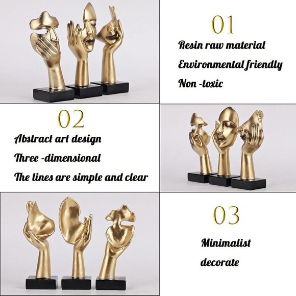 3 PCS Thinker Statue, Golden Black Abstract Art Sculpture Modern Home Decor - Picture 7 of 11